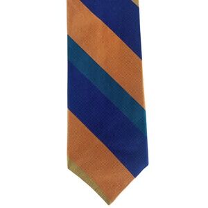 VTG Kenneth Roberts Mens Silk Necktie Orange Blue Gold Striped Repp Tie 56x4